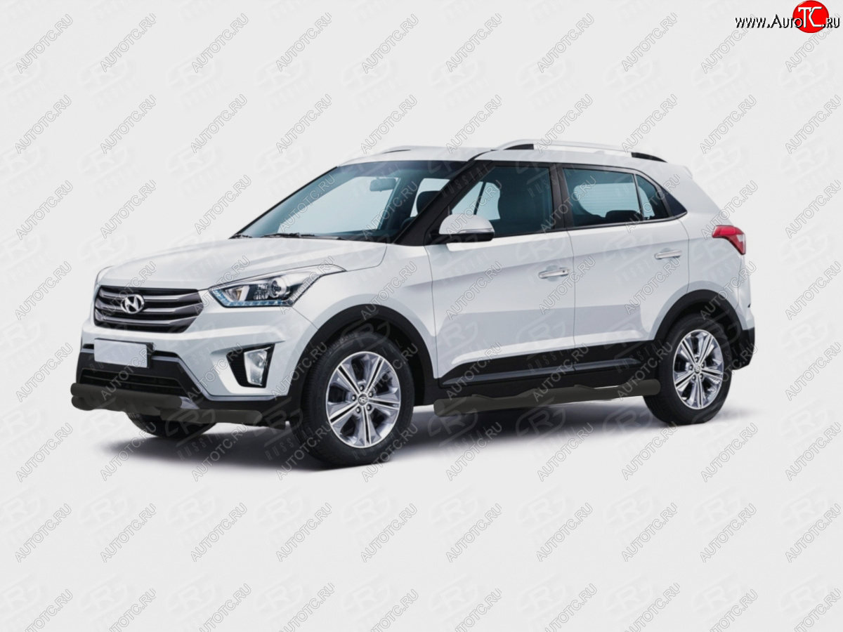 16 999 р. Защита порогов (Ø76 мм, с проступью) SLITKOFF Hyundai Creta GS рестайлинг (2019-2021) (с заглушками на торцах, порошковая окраска в цвет черный муар)  с доставкой в г. Кемерово