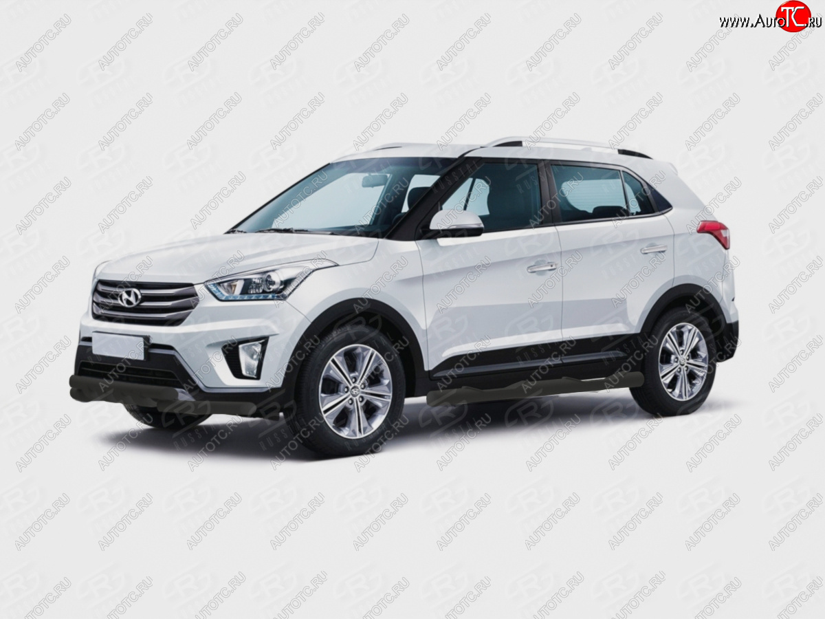 17 649 р. Защита порогов (Ø76 мм, с проступью) SLITKOFF  Hyundai Creta  GS (2015-2021) дорестайлинг, рестайлинг (торцы круглые 90°, порошковая окраска в цвет черный муар)  с доставкой в г. Кемерово