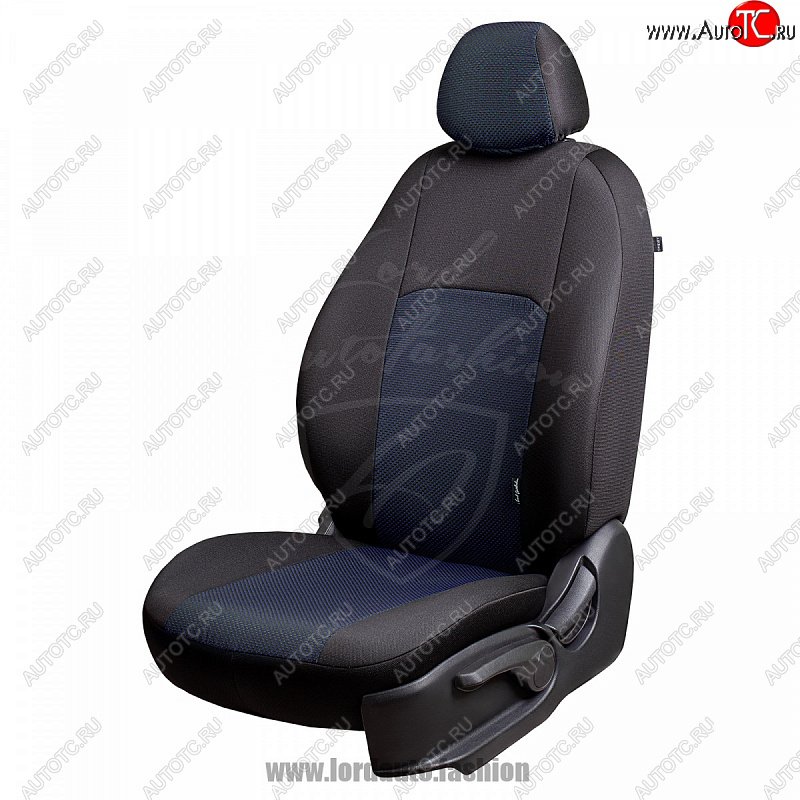5 999 р. Чехлы для сидений Lord Autofashion Дублин (жаккард, спинка 60/40, 2 Г-образных подголовника) Hyundai Creta GS дорестайлинг (2015-2019) (Черный, вставка Ёж Синий)  с доставкой в г. Кемерово