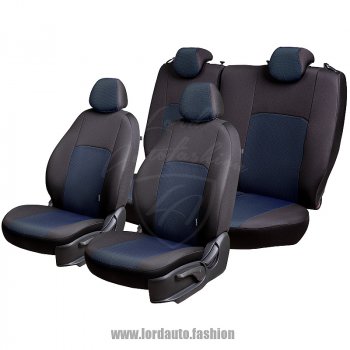 5 999 р. Чехлы для сидений Lord Autofashion Дублин (жаккард, спинка 60/40, 2 Г-образных подголовника) Hyundai Creta GS дорестайлинг (2015-2019) (Черный, вставка Ёж Синий)  с доставкой в г. Кемерово. Увеличить фотографию 2