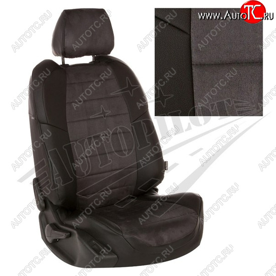 8 249 р. Чехлы сидений AUTOPILOT Алькантара (60/40) Hyundai Creta GS дорестайлинг (2015-2019) (Черный + Темно серый)  с доставкой в г. Кемерово