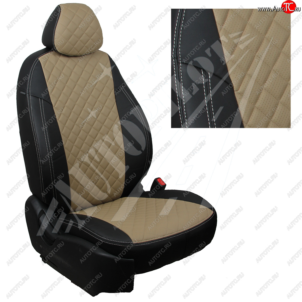 8 499 р. Чехлы сидений AUTOPILOT Экокожа Ромб (60/40)  Hyundai Creta  GS (2015-2021) дорестайлинг, рестайлинг (Черный + Темно бежевый)  с доставкой в г. Кемерово