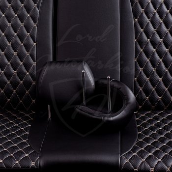 19 649 р. Чехлы для сидений Lord Autofashion Байрон (экокожа, раздельная спинка, 2 П-образных подголовника) Hyundai Creta GS дорестайлинг (2015-2019) (Черный, вставка черная, строчка бежевая)  с доставкой в г. Кемерово. Увеличить фотографию 6