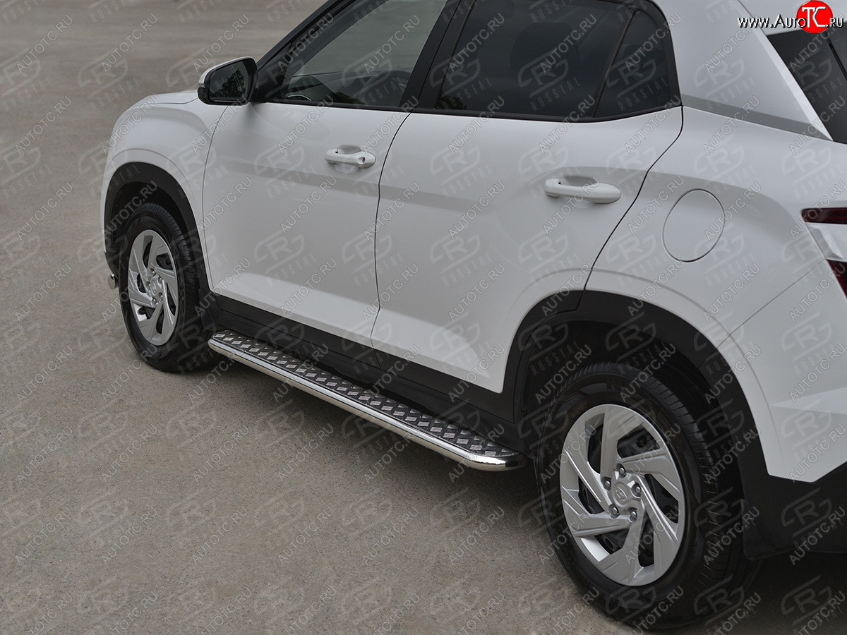 22 999 р. Порожки для ног SLITKOFF (Ø42 мм)  Hyundai Creta  SU (2020-2022) (лист - алюминий, профиль - нержавейка)  с доставкой в г. Кемерово