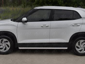 22 999 р. Порожки для ног SLITKOFF (Ø42 мм)  Hyundai Creta  SU (2020-2022) (лист - алюминий, профиль - нержавейка)  с доставкой в г. Кемерово. Увеличить фотографию 3