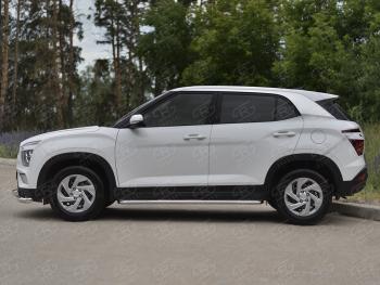 21 999 р. Порожки для ног SLITKOFF (Ø42 мм)  Hyundai Creta  SU (2020-2022) (лист - алюминий, профиль - углеродистая сталь)  с доставкой в г. Кемерово. Увеличить фотографию 2