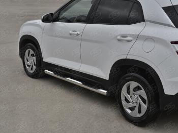 Защита порогов (Ø76 мм с проступью, нержавейка) SLITKOFF Hyundai Creta SU (2020-2022) (торцы с пластиковыми заглушками)
