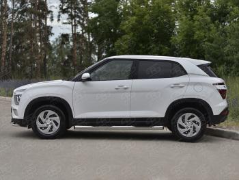 20 999 р. Защита порогов (Ø76 мм с проступью, нержавейка) SLITKOFF Hyundai Creta SU (2020-2022) (торцы с пластиковыми заглушками)  с доставкой в г. Кемерово. Увеличить фотографию 2