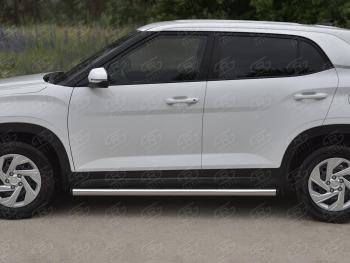 16 449 р. Защита порогов (Ø63 мм, нержавейка) SLITKOFF Hyundai Creta SU (2020-2022) (торцы с пластиковыми заглушками, , полированная нержавейка)  с доставкой в г. Кемерово. Увеличить фотографию 3