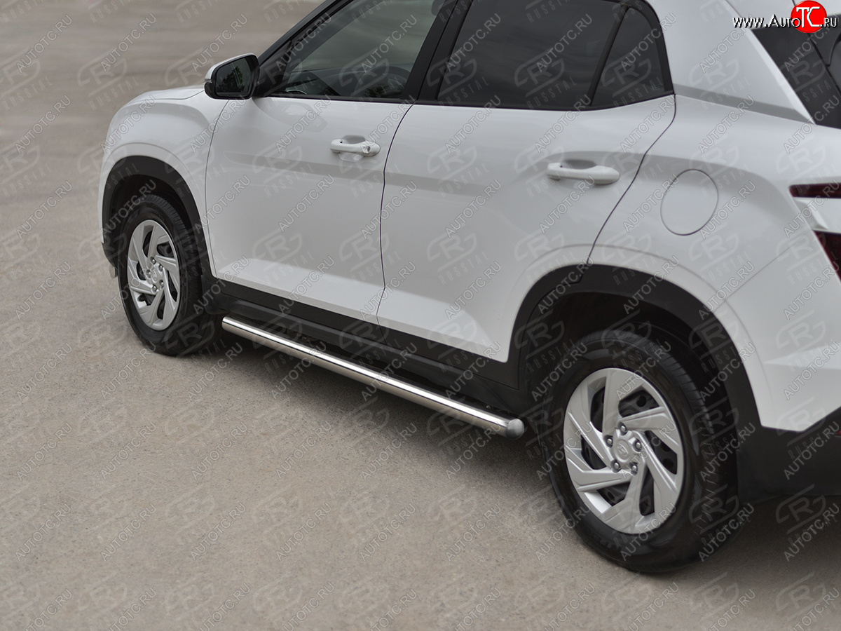 17 499 р. Защита порогов (Ø63 мм, нержавейка) SLITKOFF  Hyundai Creta  SU (2020-2022) (круглые торцы, полированная нержавейка)  с доставкой в г. Кемерово