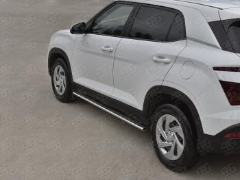 Защита порогов (Ø75х42 мм, с проступью) Russtal Hyundai Creta SU (2020-2022) (полированная нержавейка)