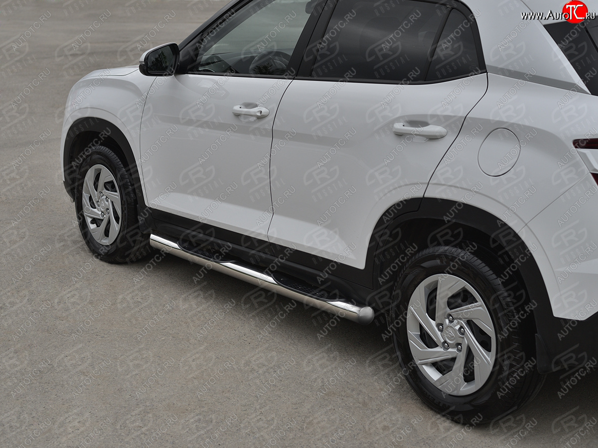 22 999 р. Защита порогов (Ø76 мм) SLITKOFF Hyundai Creta SU (2020-2022) (круглые торцы, полированная нержавейка)  с доставкой в г. Кемерово