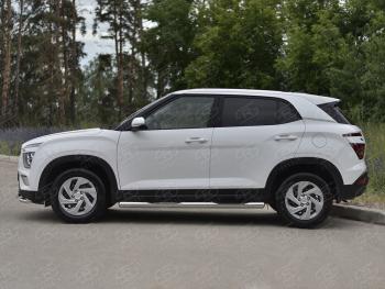 22 999 р. Защита порогов (Ø76 мм) SLITKOFF Hyundai Creta SU (2020-2022) (круглые торцы, полированная нержавейка)  с доставкой в г. Кемерово. Увеличить фотографию 2