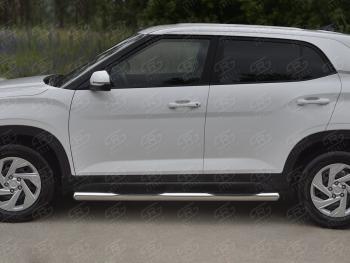 22 999 р. Защита порогов (Ø76 мм) SLITKOFF Hyundai Creta SU (2020-2022) (круглые торцы, полированная нержавейка)  с доставкой в г. Кемерово. Увеличить фотографию 3