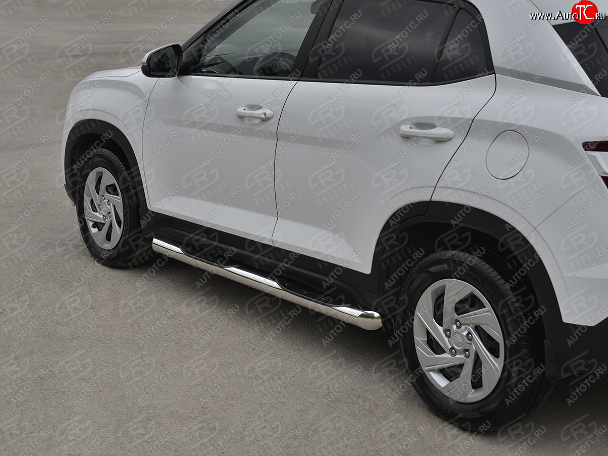 22 999 р. Защита порогов (Ø76 мм) SLITKOFF Hyundai Creta SU (2020-2022) (торцы 45°, полированная нержавейка)  с доставкой в г. Кемерово