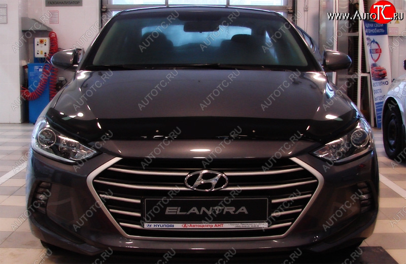 3 299 р. Дефлектор капота SIM Hyundai Elantra AD дорестайлинг (2016-2019)  с доставкой в г. Кемерово