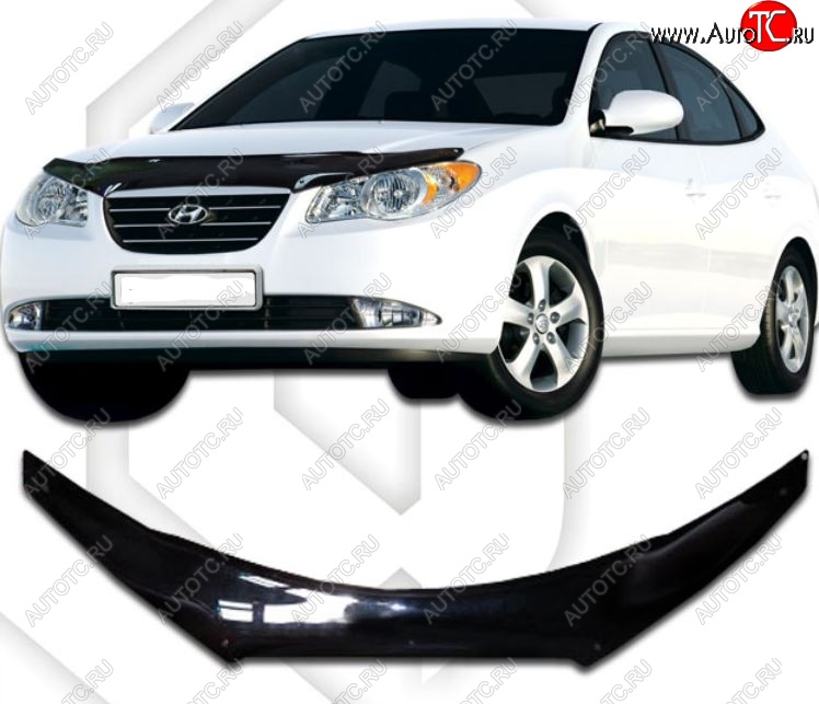 2 379 р. Дефлектор капота (exclusive) CA-Plastiс  Hyundai Elantra  HD (2006-2011) (серия Classic черный, Без надписи)  с доставкой в г. Кемерово