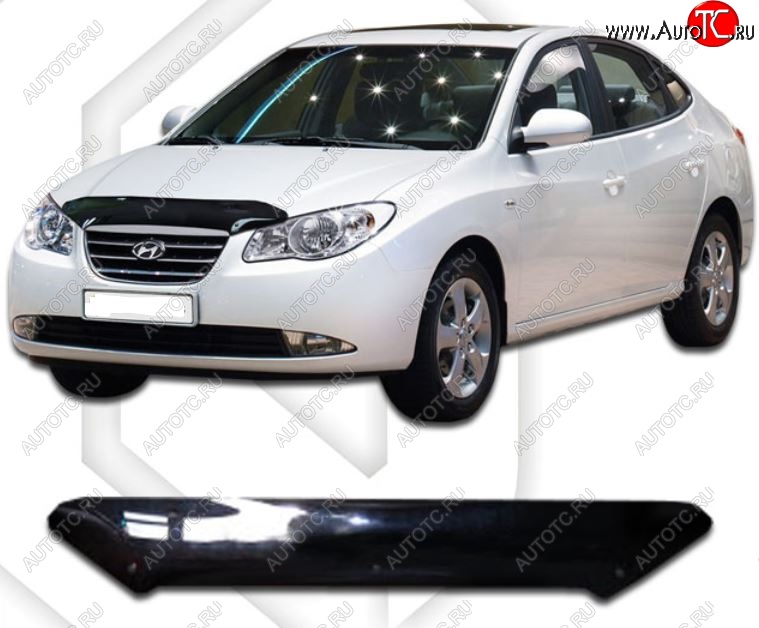1 759 р. Дефлектор капота CA-Plastiс Hyundai Elantra HD (2006-2011) (Classic черный, Без надписи)  с доставкой в г. Кемерово