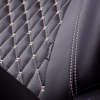 13 949 р. Чехлы для сидений Lord Autofashion Байрон (экокожа, раздельная спинка с отдельными боками, 2 Г-образных подголовника) Hyundai Elantra HD (2006-2011) (Черный, вставка черная, строчка бежевая)  с доставкой в г. Кемерово. Увеличить фотографию 2