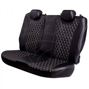 13 949 р. Чехлы для сидений Lord Autofashion Байрон (экокожа, раздельная спинка с отдельными боками, 2 Г-образных подголовника) Hyundai Elantra HD (2006-2011) (Черный, вставка черная, строчка бежевая)  с доставкой в г. Кемерово. Увеличить фотографию 5