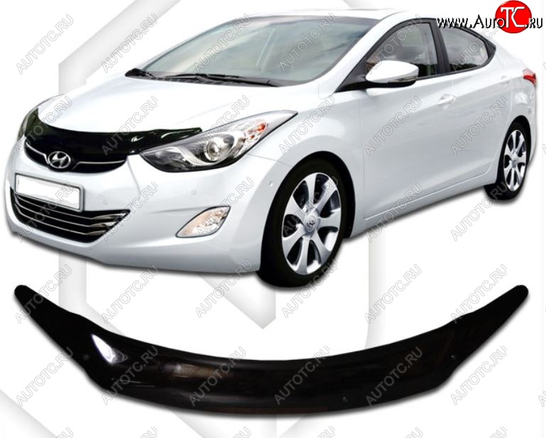 2 159 р. Дефлектор капота CA-Plastiс  Hyundai Elantra  MD (2010-2013) дорестайлинг (Classic черный, Без надписи)  с доставкой в г. Кемерово