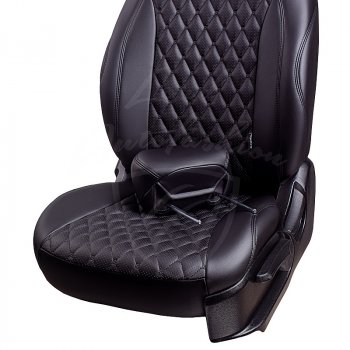 19 649 р. Чехлы для сидений Lord Autofashion Байрон (экокожа, раздельная спинка, с подлокотником, 2 П + 1 Г-образные подголовники) Hyundai Elantra MD дорестайлинг (2010-2013) (Черный, вставка черная, строчка черная)  с доставкой в г. Кемерово. Увеличить фотографию 3
