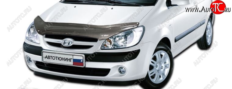 2 559 р. Дефлектор капота CA-Plastiс  Hyundai Getz  TB (2005-2010) хэтчбэк 5 дв. рестайлинг (Шелкография карбон-серебро)  с доставкой в г. Кемерово