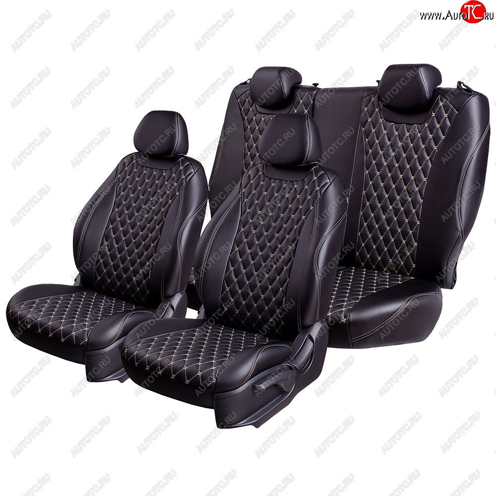 10 899 р. Чехлы для сидений Lord Autofashion Байрон (экокожа, сиденья и спинка 60/40, 3 Г-образных подголовника) Hyundai I30 2 GD дорестайлинг, хэтчбэк 5 дв. (2011-2015) (Черный, вставка черная, строчка бежевая)  с доставкой в г. Кемерово
