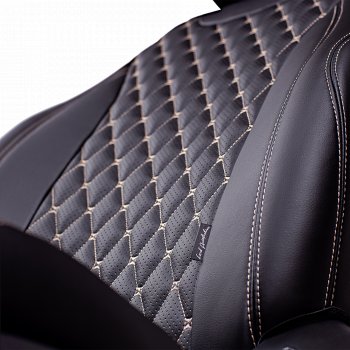 10 899 р. Чехлы для сидений Lord Autofashion Байрон (экокожа, сиденья и спинка 60/40, 3 Г-образных подголовника) Hyundai I30 2 GD дорестайлинг, хэтчбэк 5 дв. (2011-2015) (Черный, вставка черная, строчка бежевая)  с доставкой в г. Кемерово. Увеличить фотографию 2
