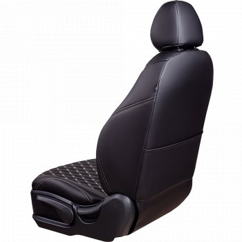 10 899 р. Чехлы для сидений Lord Autofashion Байрон (экокожа, сиденья и спинка 60/40, 3 Г-образных подголовника) Hyundai I30 2 GD дорестайлинг, хэтчбэк 5 дв. (2011-2015) (Черный, вставка черная, строчка бежевая)  с доставкой в г. Кемерово. Увеличить фотографию 4