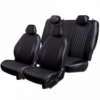14 999 р. Чехлы для сидений Lord Autofashion Байрон (экокожа, сиденья и спинка 60/40, 3 Г-образных подголовника)  Hyundai I30  2 GD (2011-2017) дорестайлинг универсал, дорестайлинг, хэтчбэк 5 дв., рестайлинг универсал, рестайлинг, хэтчбэк 5 дв. (Черный, вставка черная, строчка черная)  с доставкой в г. Кемерово. Увеличить фотографию 2