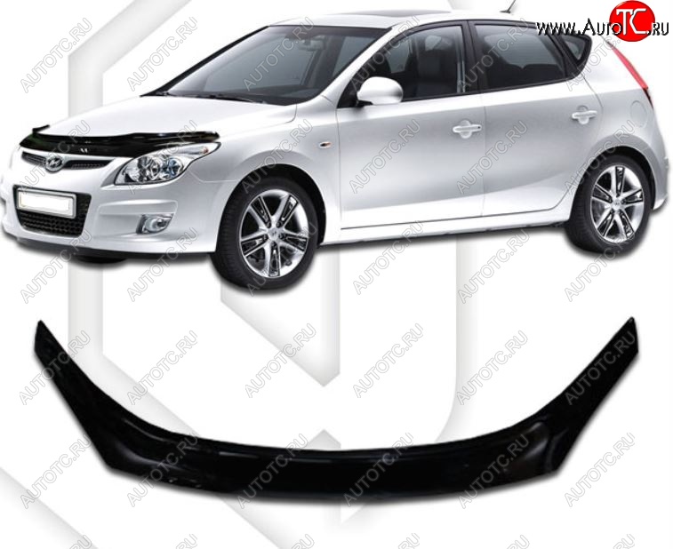 2 199 р. Дефлектор капота CA-Plastic  Hyundai I30  FD (2007-2012) универсал дорестайлинг, хэтчбек дорестайлинг, универсал рестайлинг, хэтчбэк 5 дв. рестайлинг (Classic черный, Без надписи)  с доставкой в г. Кемерово