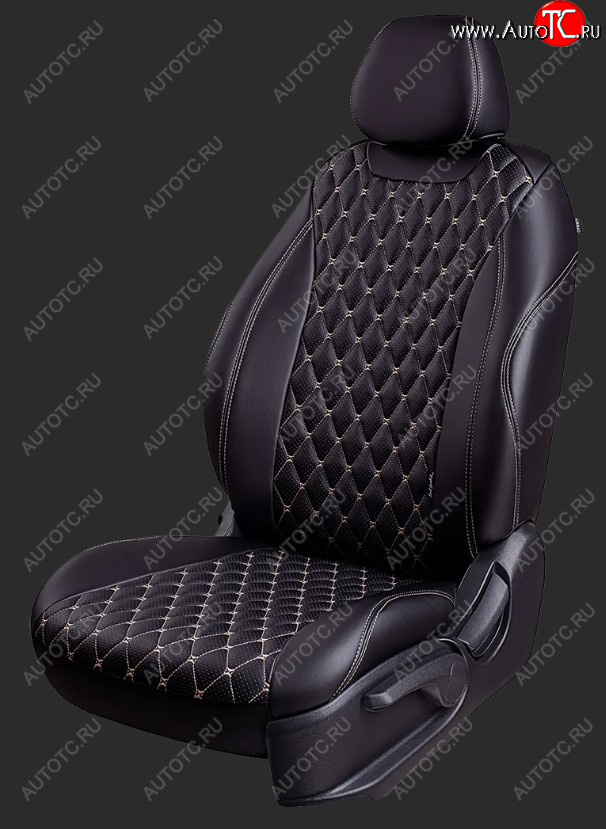 12 399 р. Чехлы для сидений Lord Autofashion Байрон (экокожа, спинка 40/60+подлокотник+ отдел. бок, 3 Г-образных подголовника) Hyundai I40 1 VF дорестайлинг универсал (2011-2015) (Черный, вставка черная, строчка бежевая)  с доставкой в г. Кемерово