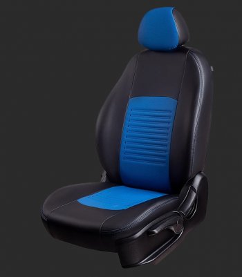 Чехлы для сидений Lord Autofashion Турин Ромб (экокожа, спинка 40/60+подлокотник+отд. бок, 3 Г-образных подголовника) Hyundai I40 1 VF дорестайлинг универсал (2011-2015) (Черный, вставка синяя)