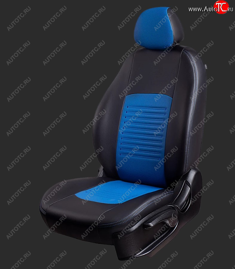 6 249 р. Чехлы для сидений Lord Autofashion Турин Ромб (экокожа, спинка 40/60+подлокотник+отд. бок, 3 Г-образных подголовника) Hyundai I40 1 VF дорестайлинг седан (2011-2015) (Черный, вставка синяя)  с доставкой в г. Кемерово