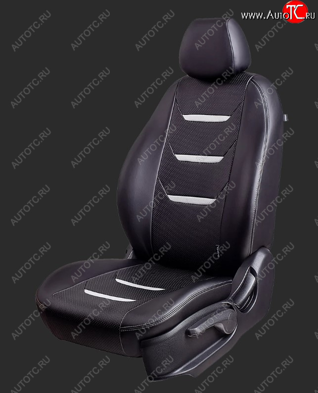 7 399 р. Чехлы для сидений Lord Autofashion Турин 2 (экокожа, спинка 40/60+подлокотник+отдел. бок, 3 Г-образных подголовника) Hyundai I40 1 VF дорестайлинг универсал (2011-2015) (Черный, вставка черная/белая, строчка белая)  с доставкой в г. Кемерово