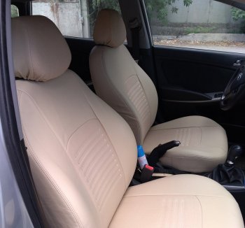 6 199 р. Чехлы для сидений Lord Autofashion Турин (экокожа) Hyundai I40 1 VF дорестайлинг универсал (2011-2015) (Бежевый, вставка Бежевая)  с доставкой в г. Кемерово. Увеличить фотографию 3