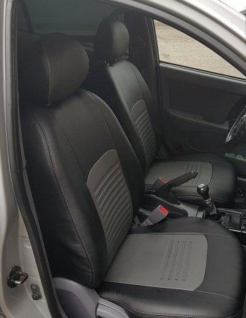 9 449 р. Чехлы для сидений Lord Autofashion Турин (экокожа) Hyundai I40 1 VF дорестайлинг универсал (2011-2015) (Чёрный, вставка серая)  с доставкой в г. Кемерово. Увеличить фотографию 4