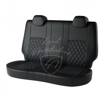9 449 р. Чехлы для сидений Lord Autofashion Турин Ромб (экокожа) Hyundai I40 1 VF дорестайлинг универсал (2011-2015) (Черный, вставка черная, строчка синяя)  с доставкой в г. Кемерово. Увеличить фотографию 2