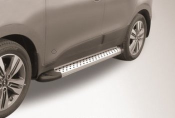Пороги алюминиевые Slitkoff Hyundai IX35  LM (2009-2018) дорестайлинг, рестайлинг (Standart Silver)