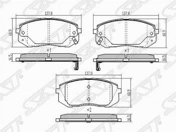 1 179 р. Колодки тормозные (передние) SAT  Hyundai IX35  LM (2009-2018), Hyundai Tucson  LM (2010-2017), KIA Sportage  3 SL (2010-2016)  с доставкой в г. Кемерово. Увеличить фотографию 1