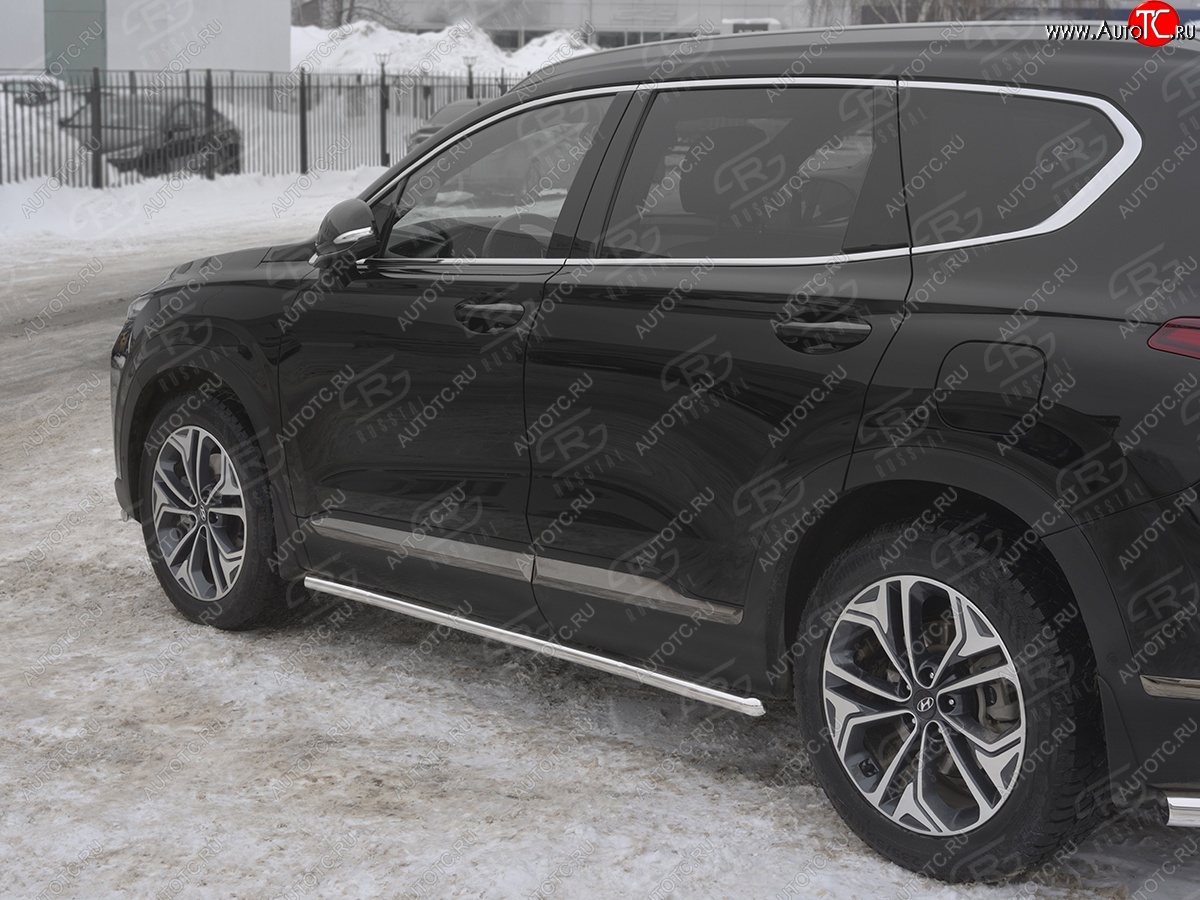 17 299 р. Защита порогов из трубы d42 SLITKOFF  Hyundai Santa Fe  TM (2018-2022) дорестайлинг, рестайлинг (Вариант 1 (со скосами на торцах))  с доставкой в г. Кемерово