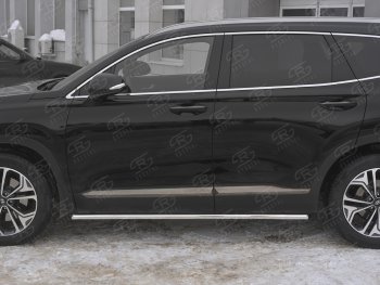 17 299 р. Защита порогов из трубы d42 SLITKOFF Hyundai Santa Fe TM рестайлинг (2020-2022) (Вариант 1 (со скосами на торцах))  с доставкой в г. Кемерово. Увеличить фотографию 3