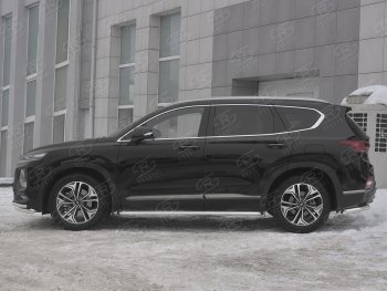 22 999 р. Пороги из трубы d42 с листом SLITKOFF  Hyundai Santa Fe  TM (2018-2021) дорестайлинг (Лист алюм, проф.сталь)  с доставкой в г. Кемерово. Увеличить фотографию 2