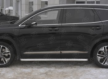 22 999 р. Пороги из трубы d42 с листом SLITKOFF  Hyundai Santa Fe  TM (2018-2021) дорестайлинг (Лист алюм, проф.сталь)  с доставкой в г. Кемерово. Увеличить фотографию 3