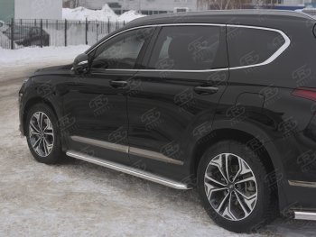 Пороги из трубы d42 с листом SLITKOFF Hyundai Santa Fe  TM (2018-2021) дорестайлинг (Лист нерж, проф. нерж)