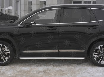 35 549 р. Пороги из трубы d42 с листом SLITKOFF  Hyundai Santa Fe  TM (2018-2021) дорестайлинг (Лист нерж, проф. нерж)  с доставкой в г. Кемерово. Увеличить фотографию 3