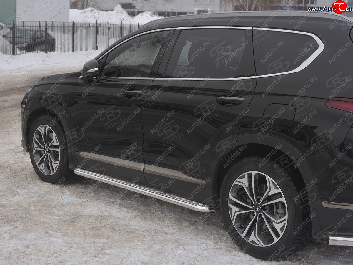 24 649 р. Пороги из трубы d42 с листом SLITKOFF  Hyundai Santa Fe  TM (2018-2022) дорестайлинг, рестайлинг (Лист алюм, проф. нерж)  с доставкой в г. Кемерово