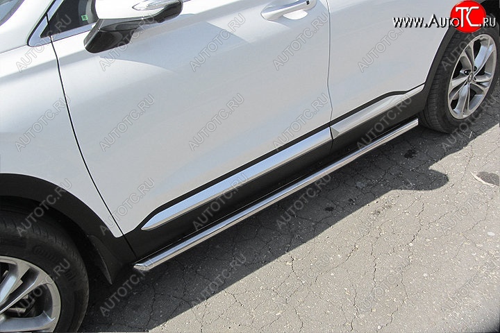 14 799 р. Защита порогов Slitkoff (d57 мм)  Hyundai Santa Fe  TM (2018-2022) дорестайлинг, рестайлинг (Нержавейка, Полированная)  с доставкой в г. Кемерово
