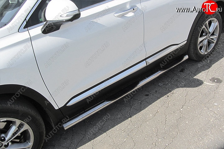19 399 р. Защита порогов Slitkoff (d76 мм, с проступями)  Hyundai Santa Fe  TM (2018-2022) дорестайлинг, рестайлинг (Нержавейка, Полированная)  с доставкой в г. Кемерово